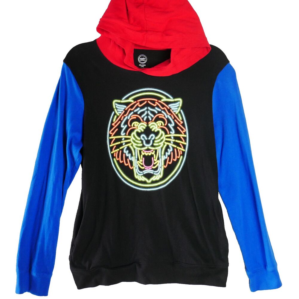 Wonder Nation Young Boys Size 2XL (18) Long Sleeve Pullover Hoodie Neon Lion